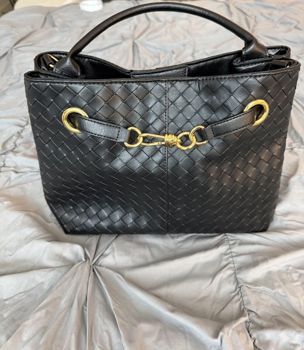 Time and Tru Hazel Woven Handbag Black Women Removeable Strap
